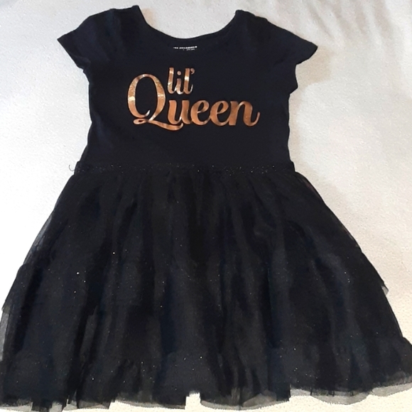 👶5 for $25! Black "lil queen" girls dress. Size 4t